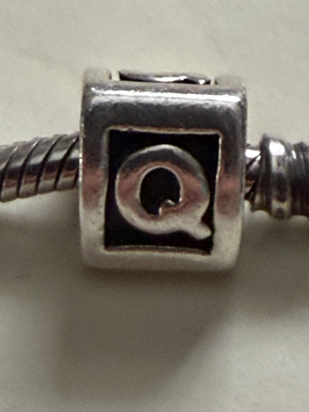 Authentic Pandora Silver Alphabet Block Letter Q Initial Charm . Solid Silver